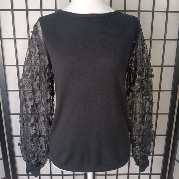 SIONI MILANO NWT Women's Black Pullover Knit Top w/ Illusion Sleeves Size S - Picture 4 of 7